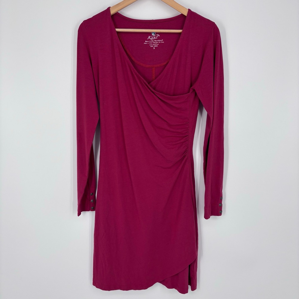 Kuhl Vienna Faux Wrap Dress Womens S Berry Red Organic Cotton Modal Stretch